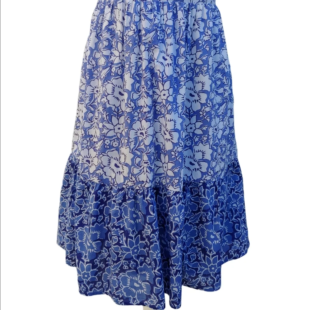 J. Crew Cotton Tiered Ruffle Midi Dress Blue Floral Women's size 10 - Picture 11 of 17